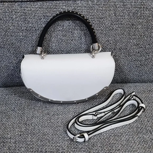 Sam Edelman Dinah Half Moon Handheld/Crossbody Small Bag White w/Silver Hardware - Picture 2 of 16